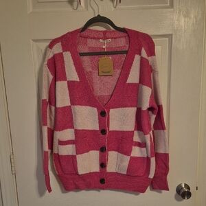 Kori Pink and Cream Checkered Cardigan